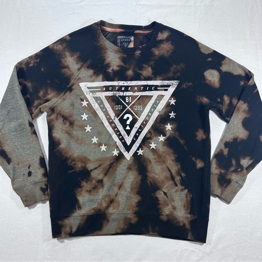 Logo Streetwear Sweatshirt Tie Dye Black Gray Men's M Guess Crewneck Pullover